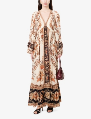 FARM RIO: Majestic Garden Printed Woven Maxi Dress
