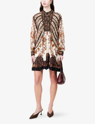 FARM RIO: Majestic Lace-Trim Woven Mini Dress