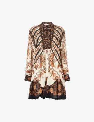 FARM RIO: Majestic Lace-Trim Woven Mini Dress