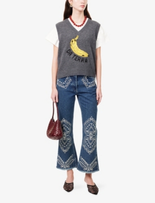 FARM RIO: Banana Motif Wool-Blend Knitted Vest