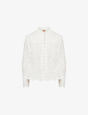 FARM RIO: Richilieu Embroidered Cotton-Poplin Blouse