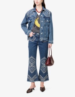 FARM RIO: Cornely Embroidered Cropped Denim Jeans