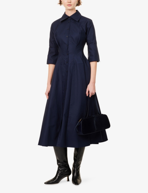 Contour Pleated Cotton Maxi Dress