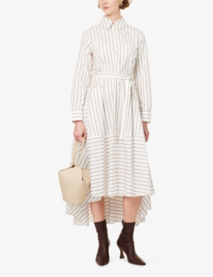 PALMER HARDING: Prosperity Striped Asymmetric Cotton Midi Dress