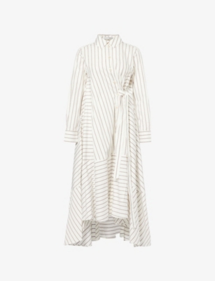 PALMER HARDING: Prosperity Striped Asymmetric Cotton Midi Dress