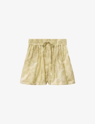 Allsaints Womens Joanne Gold Gr Isla Graphic-print Woven Shorts In Multi