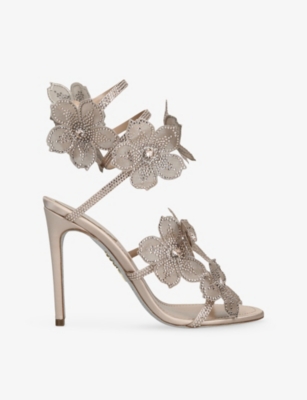 Womens Rene Caovilla Flower Cleo 105 Satin Heeled Sandals