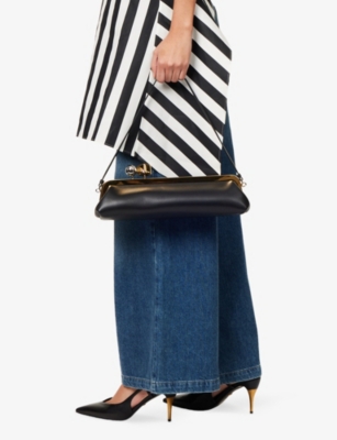 Jacquemus La Pochette Salon Black Shoulder Bag With Kiss-lock Closure And Removable Shoulder Strap In Leather  In Black