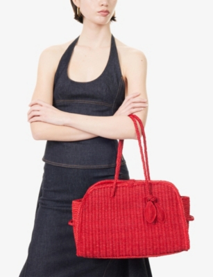 Jacquemus Medium Le Turismo Raffia Shoulder Bag In Burgundy