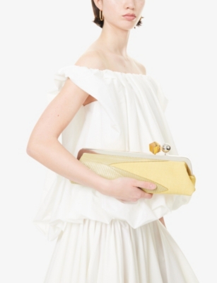 Jacquemus Salon Mais Suede And Patent-leather Clutch In Yellow