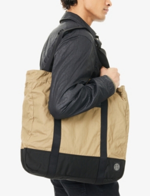 Stone Island Mens Military Green Brand-patch Cotton Tote Bag In Green