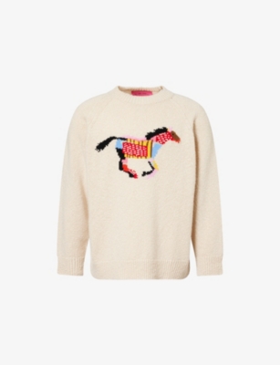THE ELDER STATESMAN: Glacier Horse Crewneck Cashmere Jumper