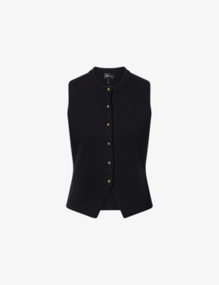 Me And Em Womens  Milano Knitted Merino-wool And Cotton Waistcoat In Black