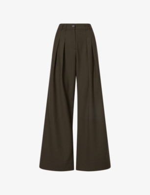Me And Em Womens  Pleated Wide-leg Woven Trousers In Green
