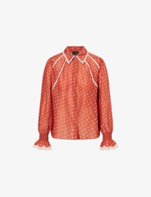 Womens Me And Em Paisley Motif Print Cotton-Silk Blouse