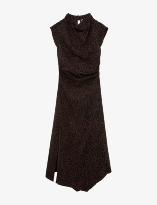 Womens Reiss Harlie Leopard-Print Stretch-Woven Midi Dress