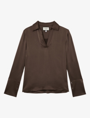 Womens Reiss Marina Open-Collar Silk Blouse
