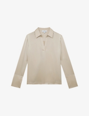 Womens Reiss Marina Open-Collar Silk Blouse