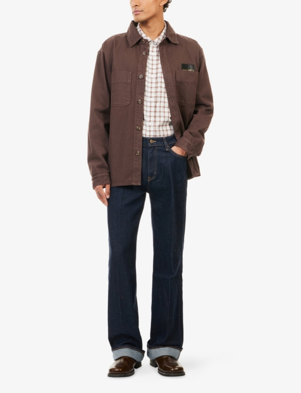 Coarse Brand-Patch Denim Overshirt