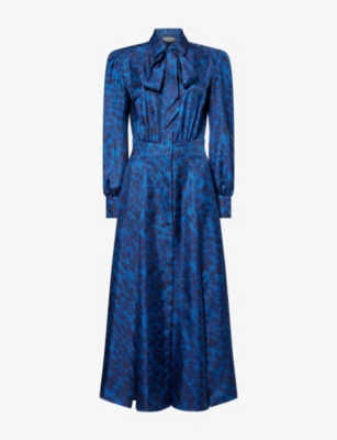 Gabriela Hearst Womens Electric Navy Phelan Bow-Collar Silk Midi Dress 12