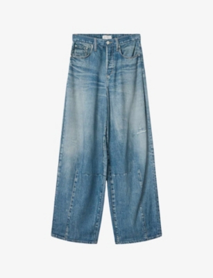 Allsaints Womens Illusion Indig Jett Barrel-leg Denim Jeans In Blue