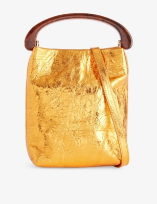 Dries Van Noten Womens Copper Micro Metallic-leather Top-handle Bag In Brown