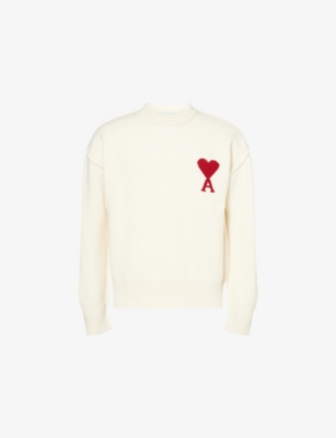 Mens Ami Paris Logo-Knit Crewneck Wool Jumper