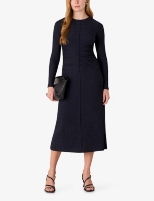 WHISTLES: Ruched Long-Sleeve Stretch-Jersey Midi Dress
