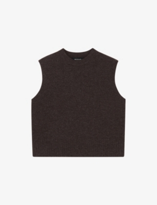 Whistles Womens Brown Sleeveless Round-neck Wool Tank