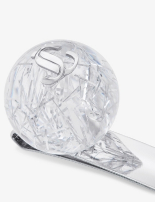 Jimmy Choo Womens Silver/crystal Logo Crystal-embellished And Steel Hair Slid In White