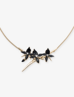 Shaun Leane Womens Yellow Gold Vermeil Black Orchid Sterling-silver, Yellow-gold Vermeil And 0.16ct Diamond Flow In Black