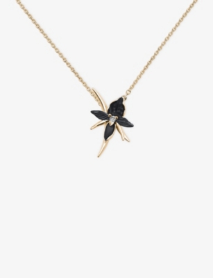 SHAUN LEANE: Black Orchid Sterling-Silver, Yellow-Gold Vermeil And 0.016ct Diamond Flower Necklace