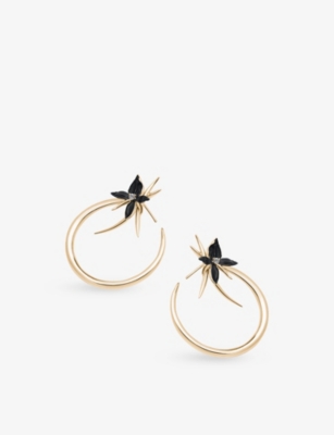 SHAUN LEANE: Black Orchid Flower 18ct Yellow-Gold Vermeil And Diamond Hoop Earrings