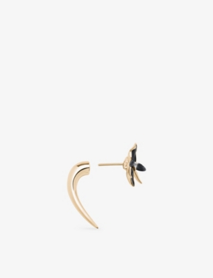 SHAUN LEANE: Black Orchid Talon 18ct Yellow-Gold Vermeil and Diamond Drop Earrings