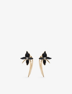 SHAUN LEANE: Black Orchid Talon 18ct Yellow-Gold Vermeil and Diamond Drop Earrings
