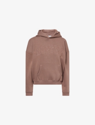 Bo+tee Womens Brown Brand-embroidery Relaxed-fit Cotton-blend Hoodie