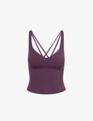 Bo+tee Womens Purple Sweetheart Cross-back Stretch-woven Tank Top Xs