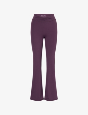 Bo+tee Womens Purple Ruched-waist Flared Stretch-woven Leggings