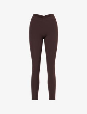 Bo+tee Womens Brown High-rise V-shape-waist Gym Leggings Xs