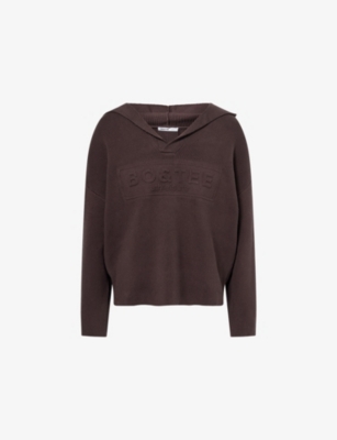 Bo+tee Womens Brown Logo-embossed Ribbed Knitted Hoody