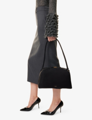 Alaïa Le Bouledogue Bowling Shoulder Bag In Nubuck Leather In Black