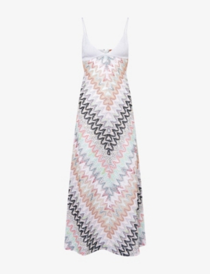 Missoni Womens White Pink Light Blue Chevron Lamé-Knit Midi Dress 8