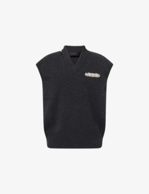 Simone Rocha Mens Charcoal/pearl/clear Embellished Seam Bite Merino-wool Vest