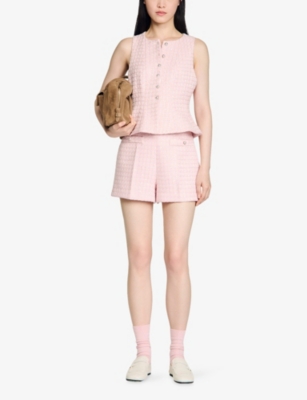 SANDRO: High-Rise Sequin-Embellished Tweed Shorts