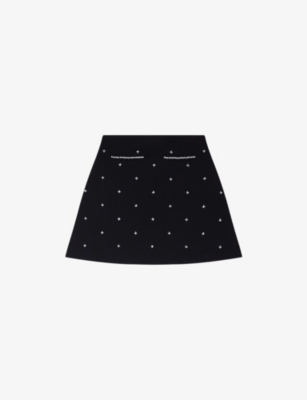 SANDRO: Rhinestone-Embellished Knitted Mini Skirt