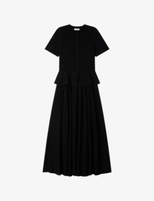 SANDRO: Peplum Short-Sleeved knitted Maxi Dress