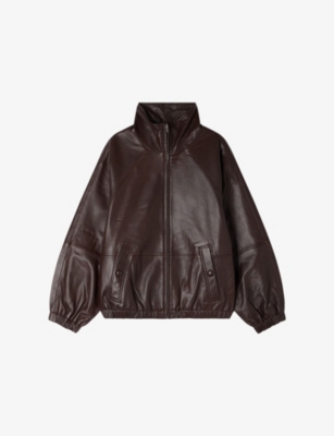 Womens Sandro Zipped Funnel-Neck Leather Jacket