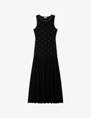 SANDRO: Rhinestone-Embellished Sleeveless Knitted Maxi Dress
