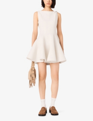 Maje Womens Ecru Flared Hardware-embellished Tweed Mini Dress In Neutral