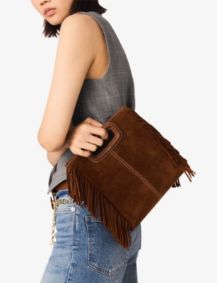MAJE: M Suede Top-Handle Bag